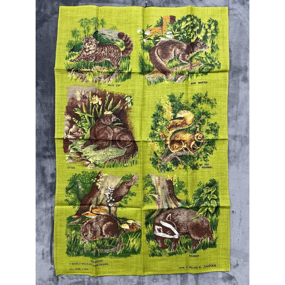 Vintage Ulster Weavers Irish Tea Towel All Linen Wildlife Scene Mint Condition